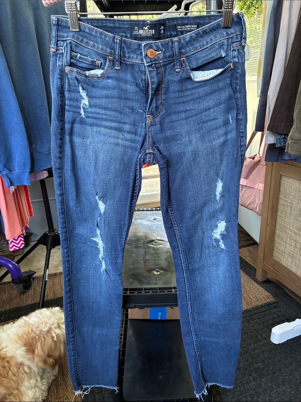 Hollister Women's Dark Blue Distressed Skinny Jeans